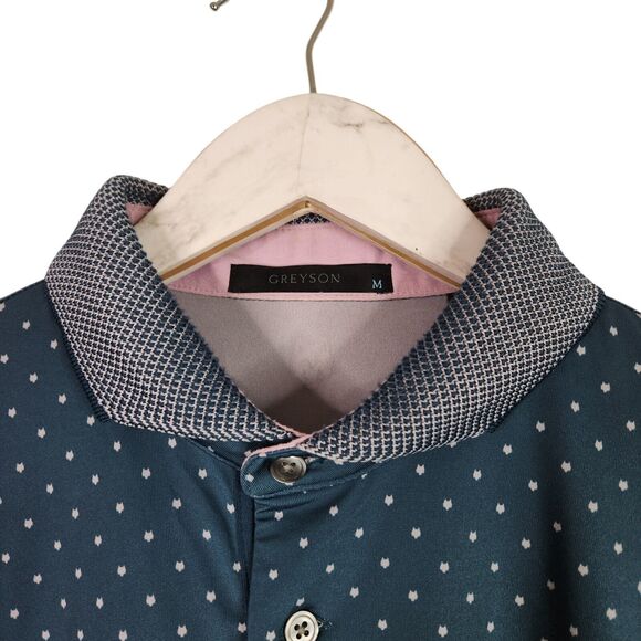 GREYSON Shirt Mens Medium Blue Racquet Icon Polo Logo Short Sleeve Golf Top - Picture 3 of 8